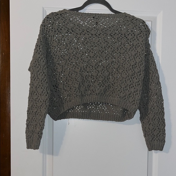 Madison Open Knit Crew Neck Sweater in Taupe - Picture 4 of 4